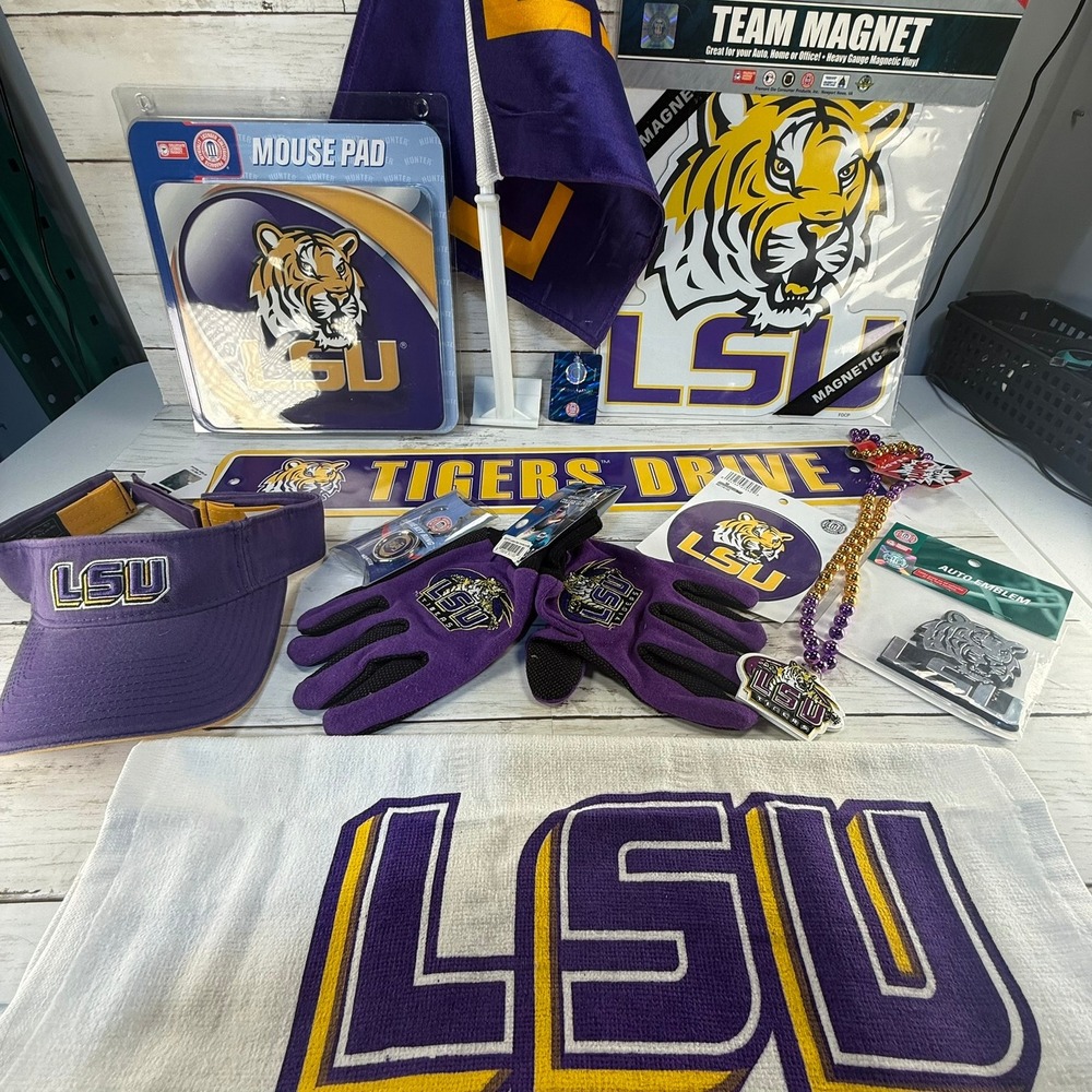 LSU Tigers Fan Gear‎ Bundle Visor Gloves Magnet Sign Mouse Pad Auto Emblem 10pc